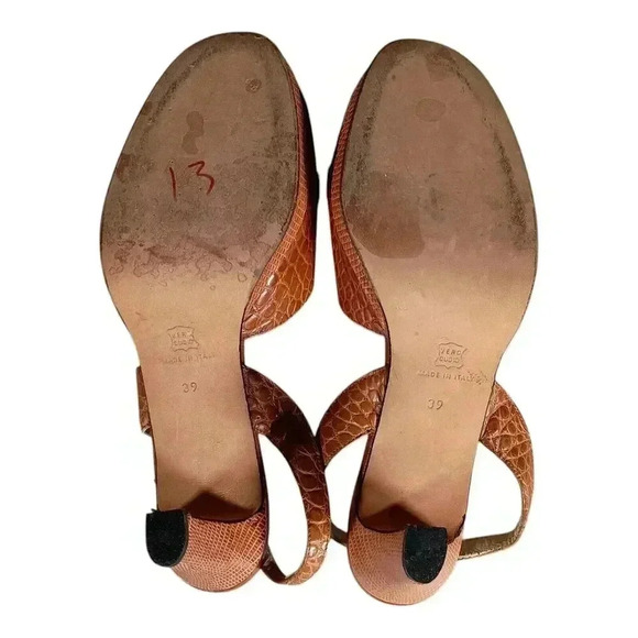 Titti Dellacqua Peep Toe Slingback Sandal Cognac Brown Leather Alligator 8-8.5 - Picture 8 of 8